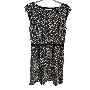 Loft Woman SZ M Shift Dress Elastic Waist Cap Sleeve Leaf Print Pullover Classic